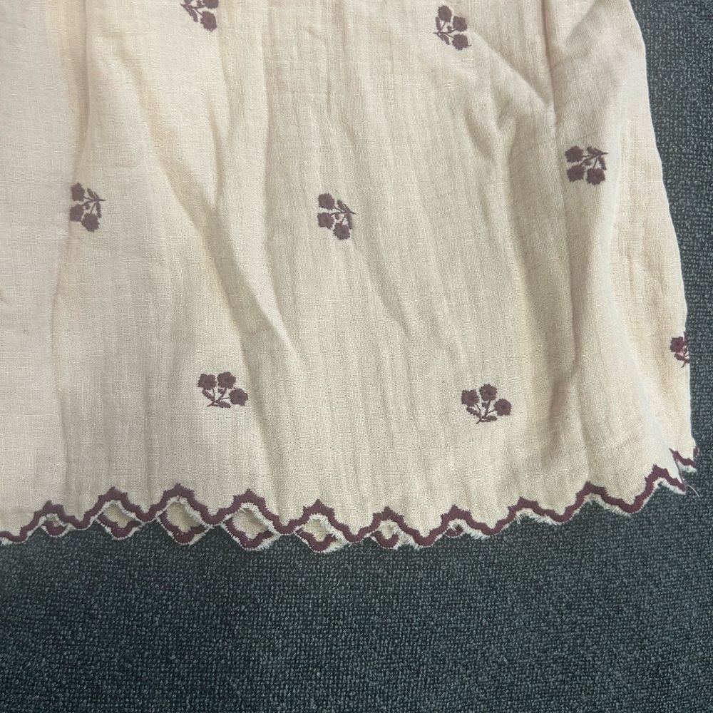 NWT Girls Beige Embroidered Cotton Dress with Ruffled Collar - Picture 10 of 12